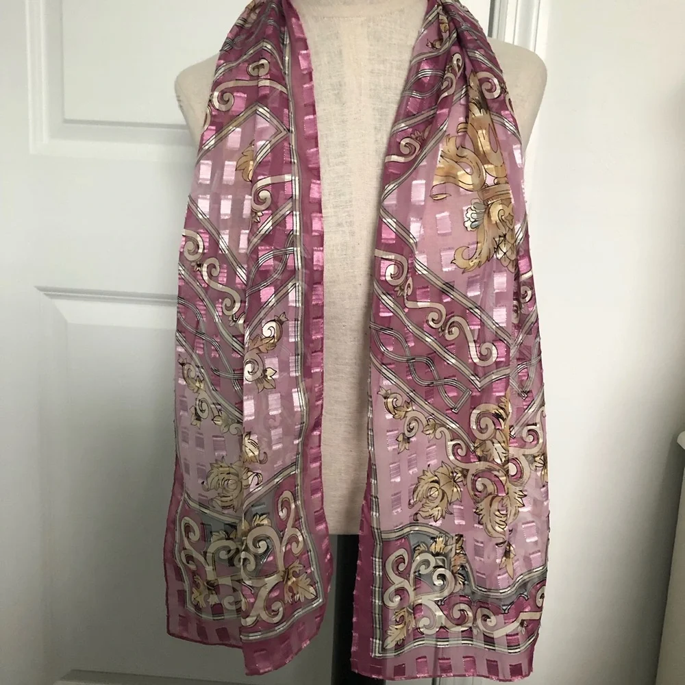 Elegant French Pink and Gold Patterned Scarf